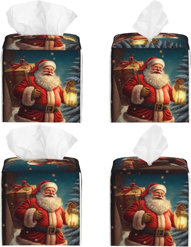 sndheke Christmas Santa Claus Tissue Box Cover Square,Merry Christmas Tissue Box Holder Waterproof Leather Facial Paper Organizer Dispenser for Bathroom Home Car Nightstand Vanity Desk - Image 2